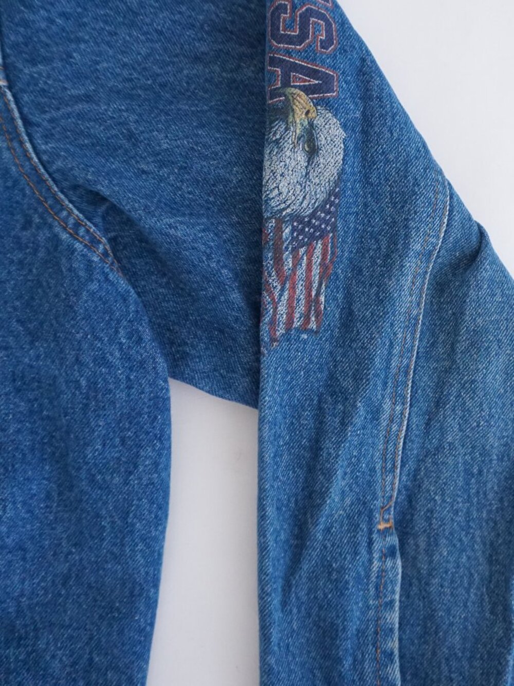 Vintage Three Rivers Blue Eagle Flag USA Embroidered Collectors Denim Jacket 2XL - Picture 7 of 11
